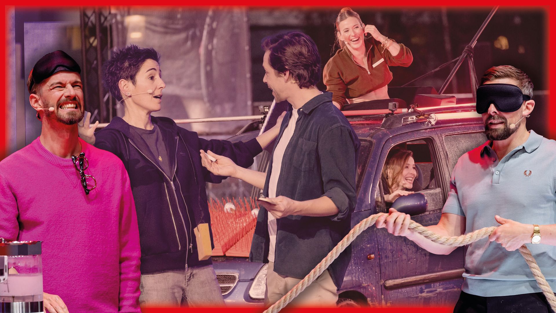 Katrin Bauerfeind, Jeannine Michaelsen, Dunja Hayali und Checker Tobi als Gegner