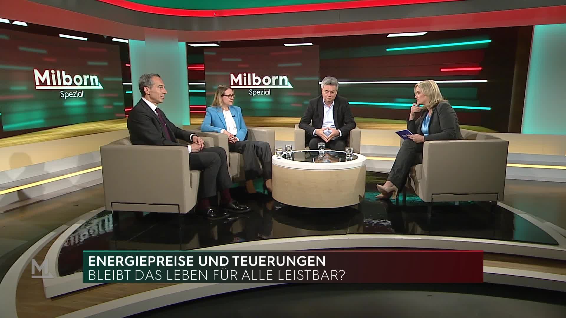 Kern, Schramböck und Kogler im Interview bei Milborn