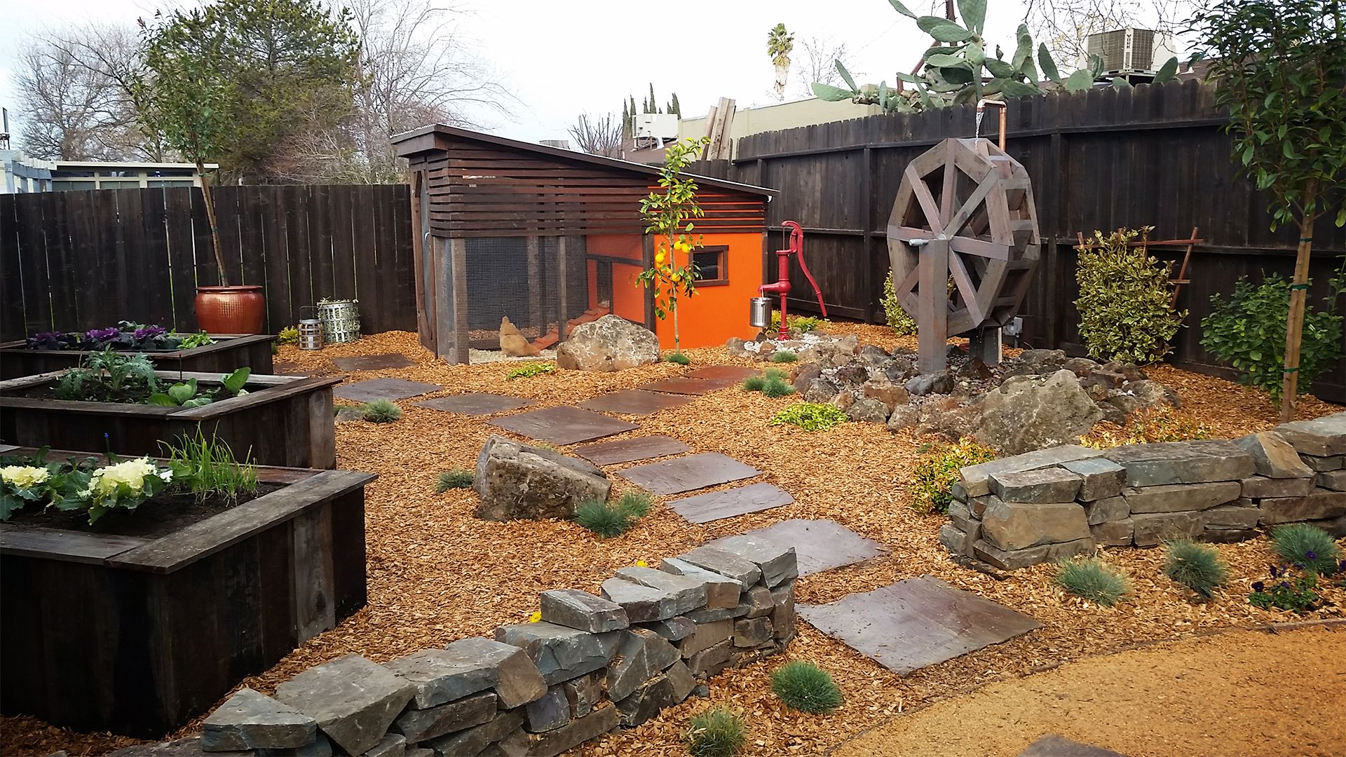 Hühner und Hochbeete