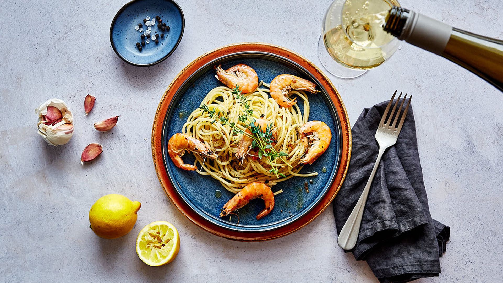 Spaghetti mit Garnelen in Knoblauch-Zitronen Sauce