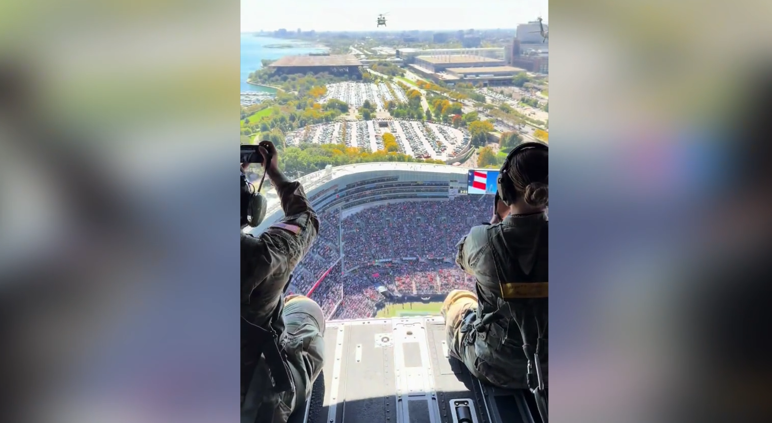Mega-Aussicht auf NFL-Stadion! POV aus Hubschrauber