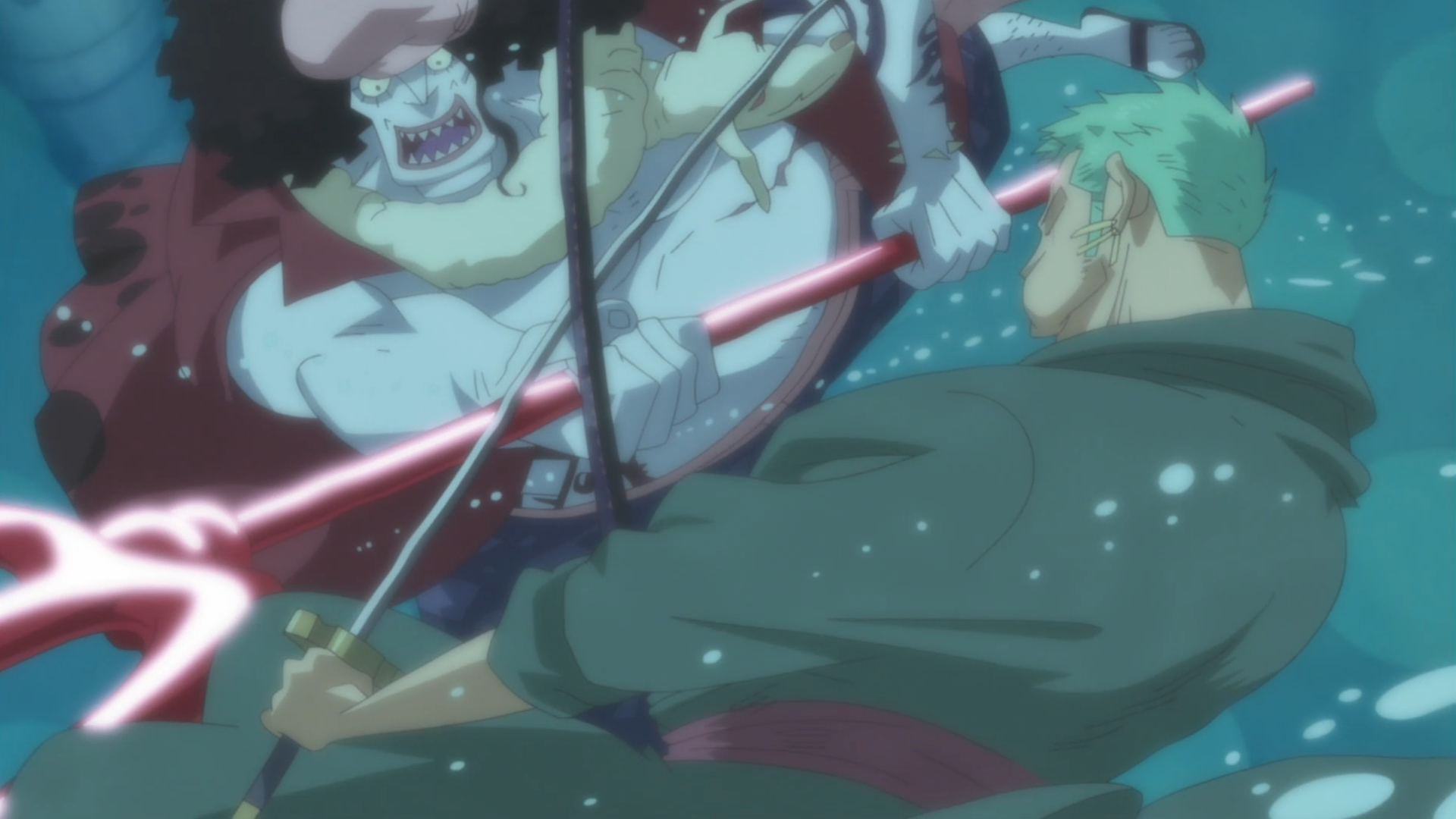 Entscheidender Kampf im Ryugu-Palast! Zorro vs. Hody