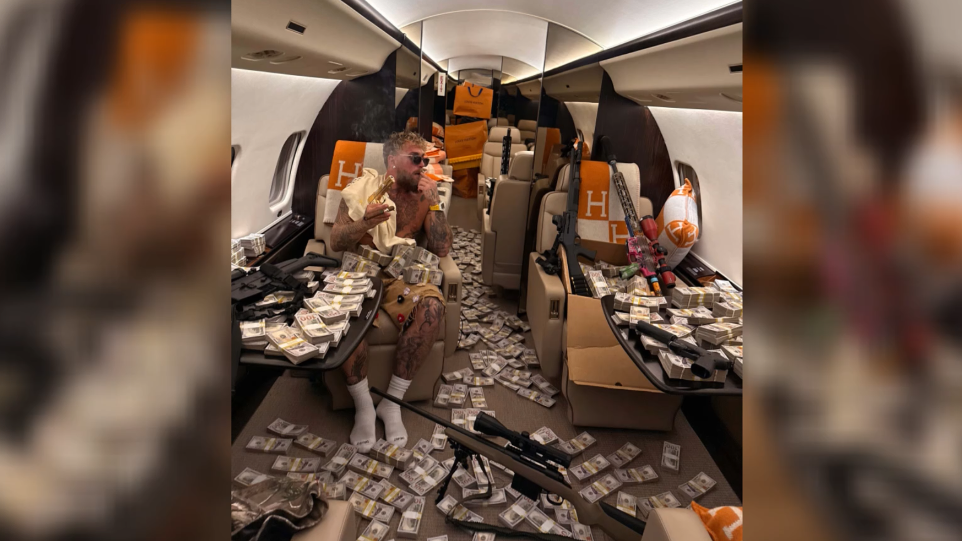 Protz-Alarm bei Jake Paul! Boxer posiert im Privat-Jet mit Waffen