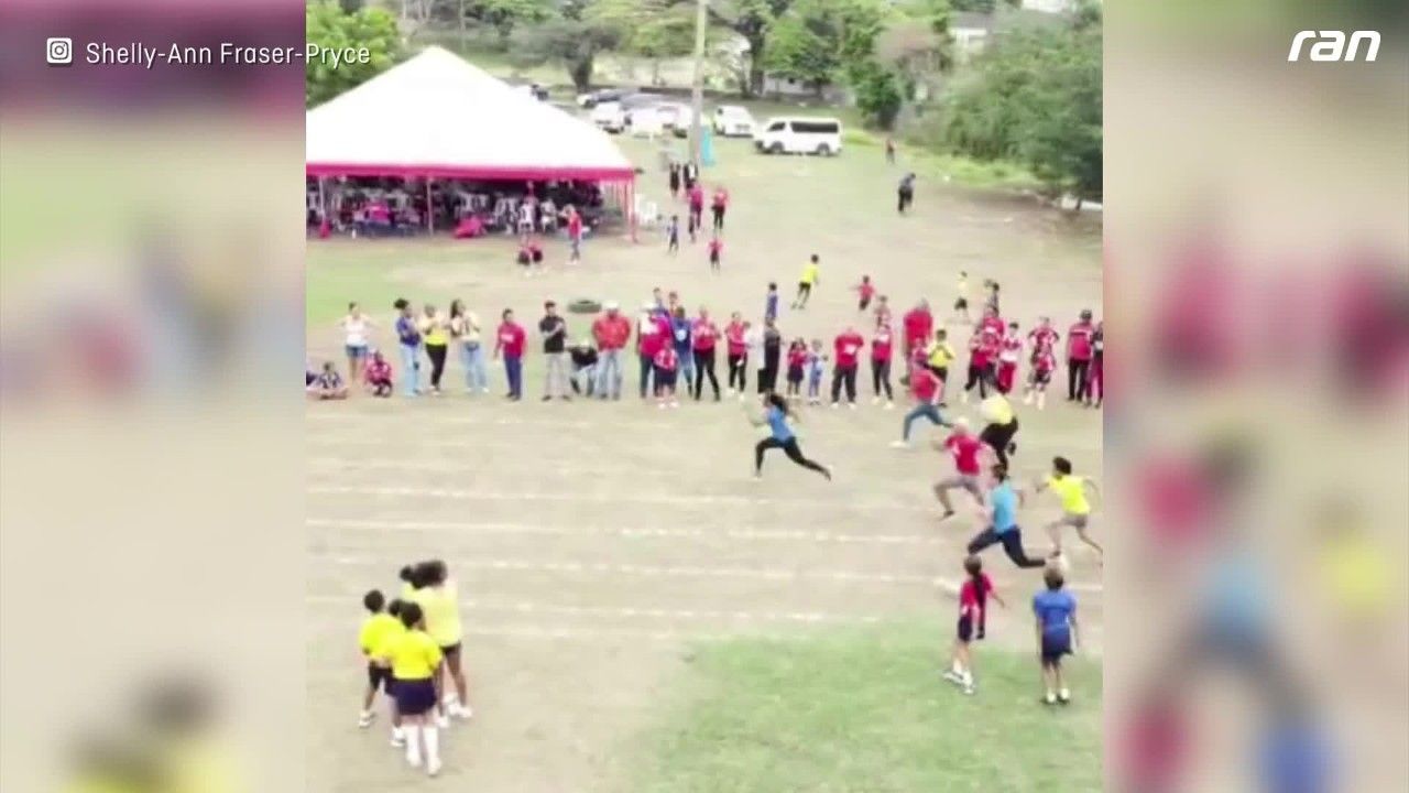 Krasse Perspektive! Olympiasiegerin sprintet bei Schulfest allen davon