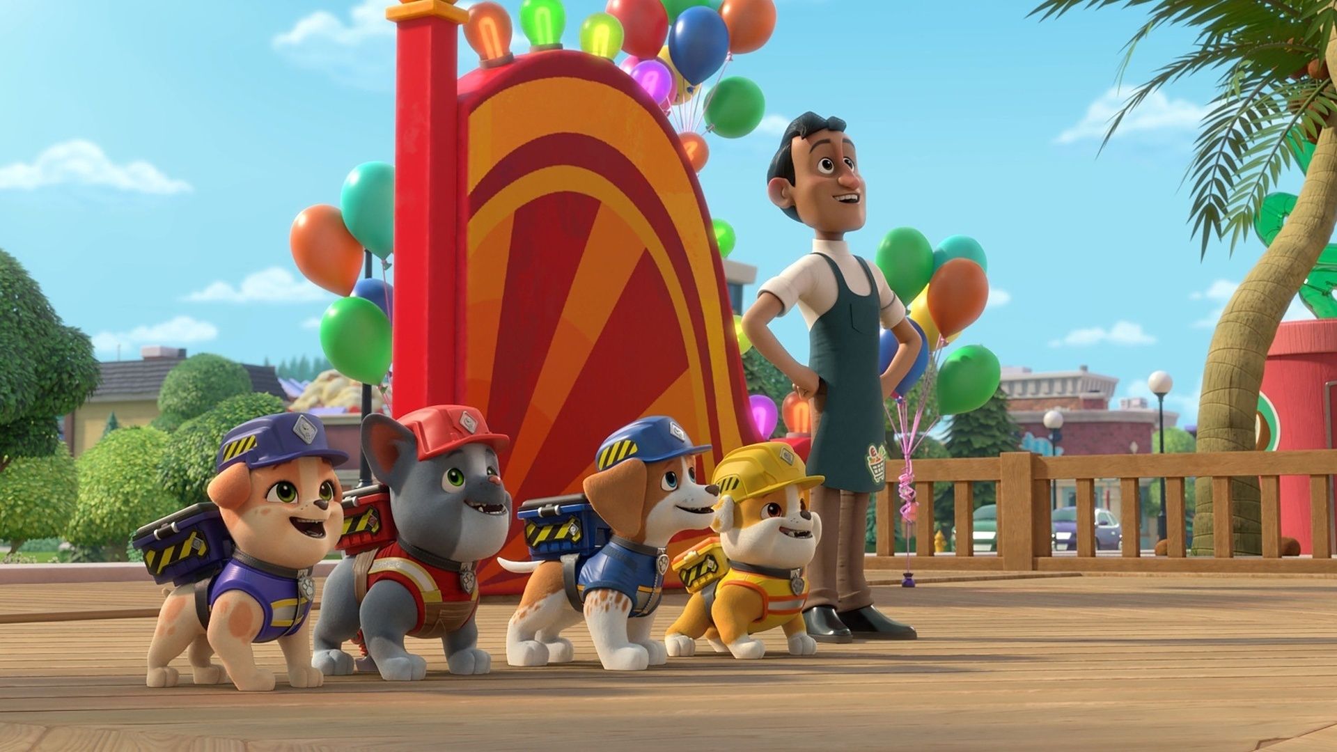 Die Crew baut ein Riesenrad / Die Crew baut einen Tier-Yoga-Pavillon