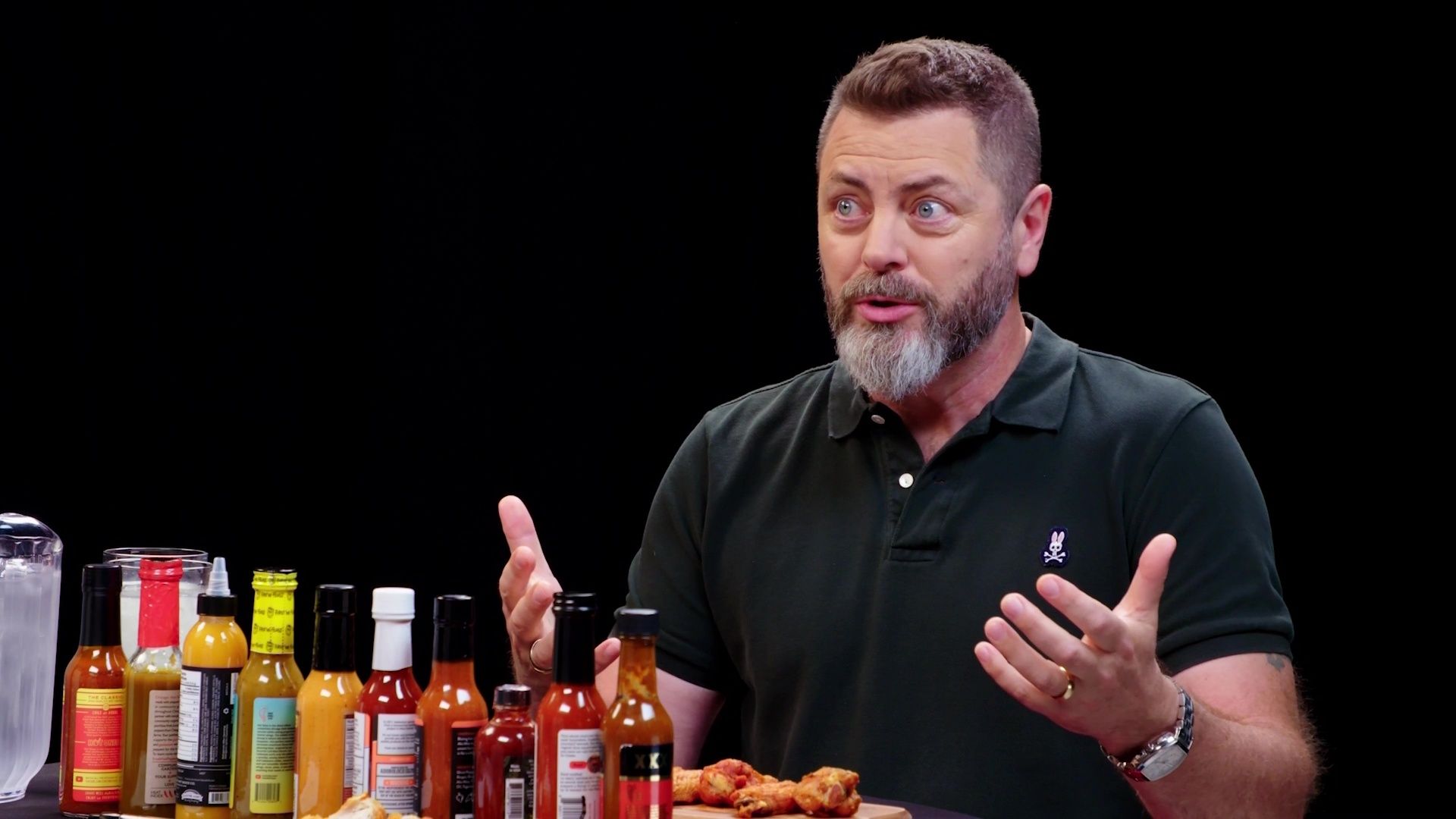 Nick Offerman Gets the Job Done While Eating Spicy Wings